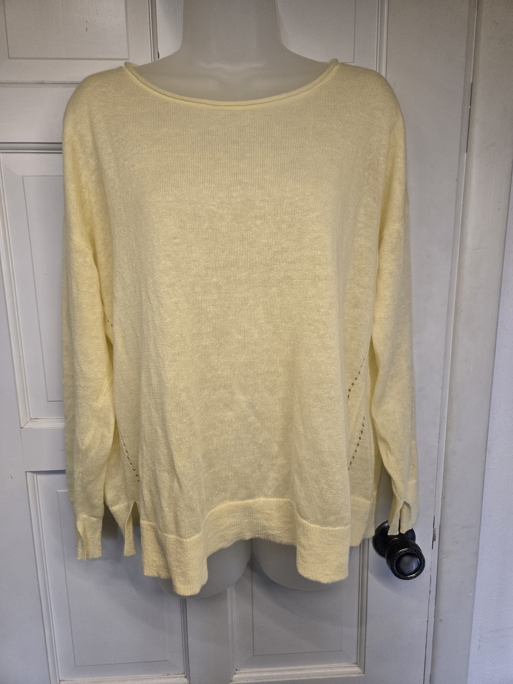 Light Yellow Boatneck Knit Sweater - Women's Relaxed Pullover